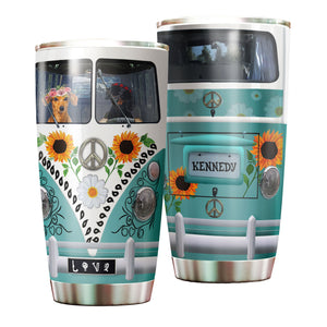 Camellia Personalized 3D Dachshund Hippie Van Stainless Steel Tumbler - Customized Double-Walled Insulation Travel Thermal Cup With Lid Gift For Dog Mom