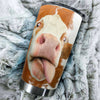 Camellia Personalized 3D Funny Cow Stainless Steel Tumbler - Customized Double-Walled Insulation Travel Thermal Cup With Lid