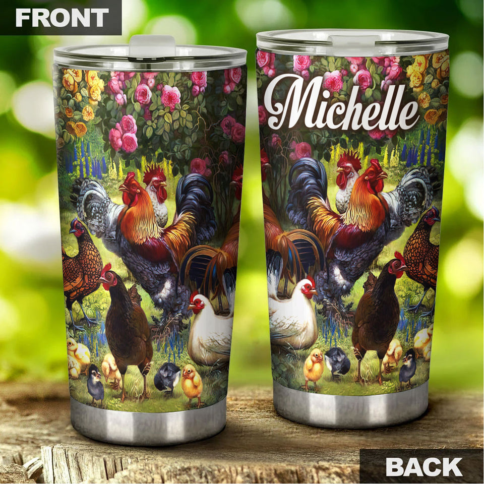 Camellia Personalized Chicken Farm Stainless Steel Tumbler - Customized Double-Walled Insulation Travel Thermal Cup With Lid