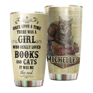 Camellia Personalized Once Upon A Time There Was A Girl Really Loves Books Stainless Steel Tumbler - Double-Walled Insulation Vacumm Flask - Gift For Book Lovers, Nerd, International Book Day