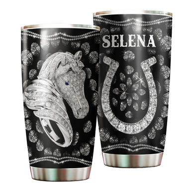 Camellia Personalized Horse Jewelry Style Stainless Steel Tumbler - Double-Walled Insulation Vacumm Flask - Gift For Horse Lovers, Cowgirls, Cowboys, Perfect Christmas, Thanksgiving Gift