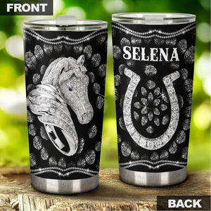 Camellia Personalized Horse Jewelry Style Stainless Steel Tumbler - Double-Walled Insulation Vacumm Flask - Gift For Horse Lovers, Cowgirls, Cowboys, Perfect Christmas, Thanksgiving Gift