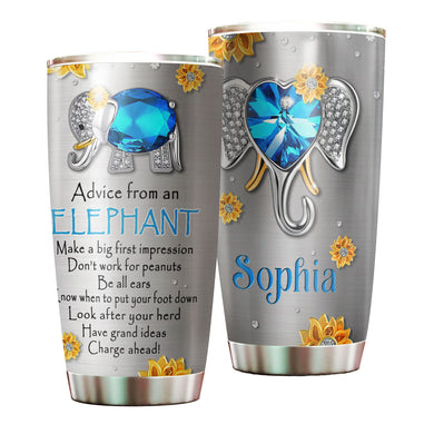 Camellia Personalized Diamond Elephant Advice Stainless Steel Tumbler-Thermal Flask Travel Therma Cup With Lid