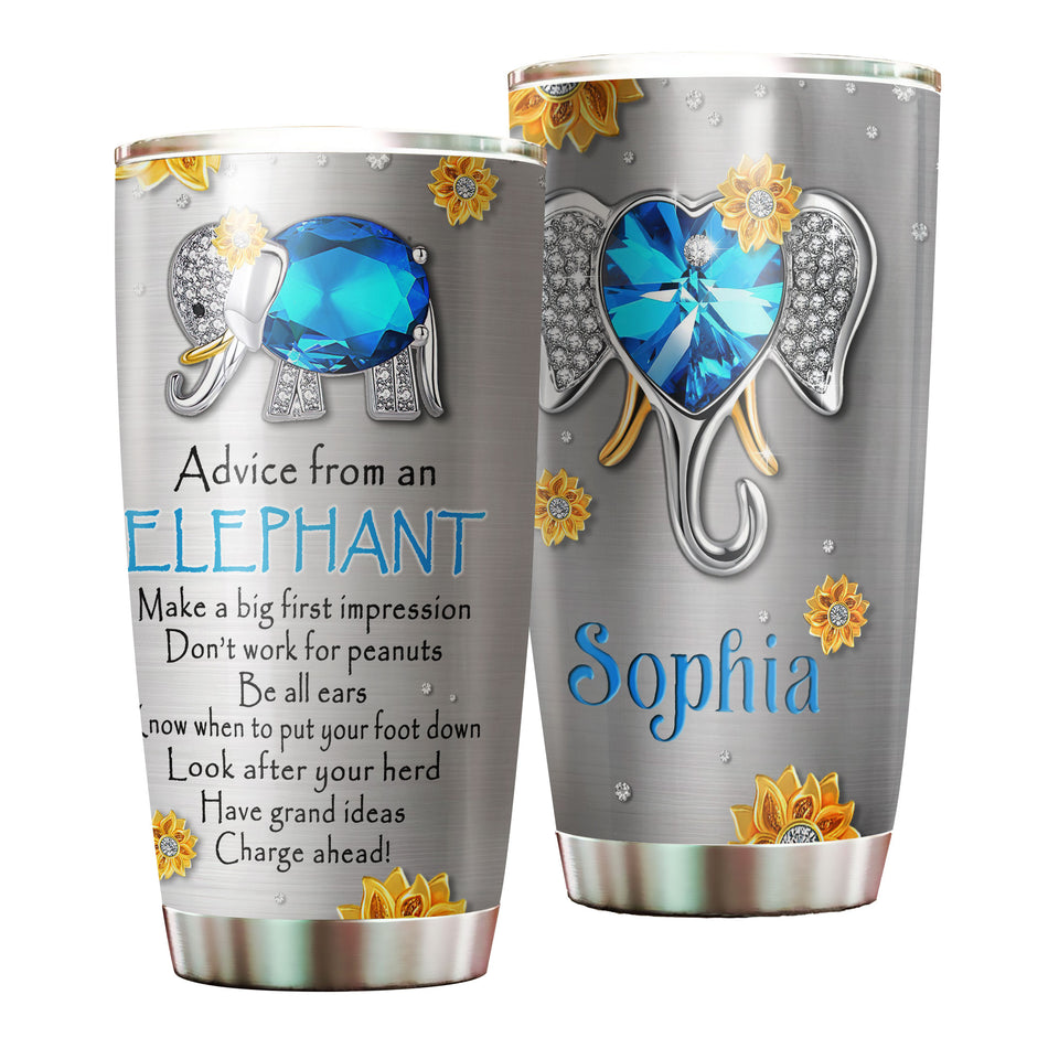 Camellia Personalized Diamond Elephant Advice Stainless Steel Tumbler-Thermal Flask Travel Therma Cup With Lid