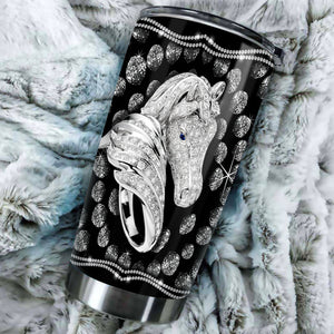 Camellia Personalized Horse Jewelry Style Stainless Steel Tumbler - Double-Walled Insulation Vacumm Flask - Gift For Horse Lovers, Cowgirls, Cowboys, Perfect Christmas, Thanksgiving Gift