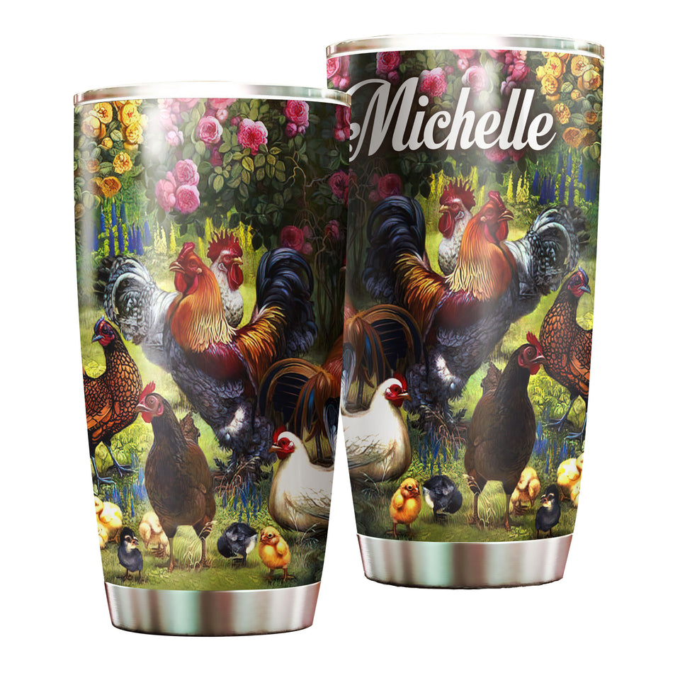 Camellia Personalized Chicken Farm Stainless Steel Tumbler - Customized Double-Walled Insulation Travel Thermal Cup With Lid