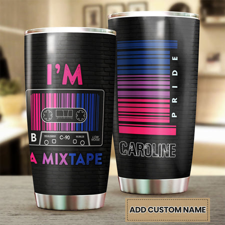 Camellia Personalized Bisexual Mixtape Pride Stainless Steel Tumbler - Double-Walled Insulation Vacumm Flask - Gift For LGBT, LGBTQ+, Bisexual