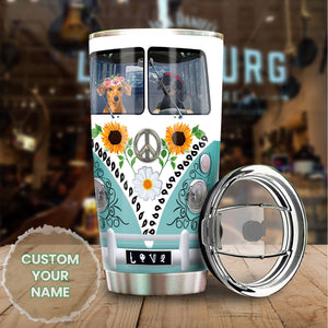 Camellia Personalized 3D Dachshund Hippie Van Stainless Steel Tumbler - Customized Double-Walled Insulation Travel Thermal Cup With Lid Gift For Dog Mom