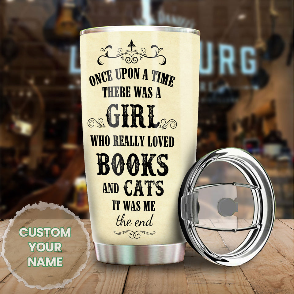 Camellia Personalized Once Upon A Time There Was A Girl Really Loves Books Stainless Steel Tumbler - Double-Walled Insulation Vacumm Flask - Gift For Book Lovers, Nerd, International Book Day