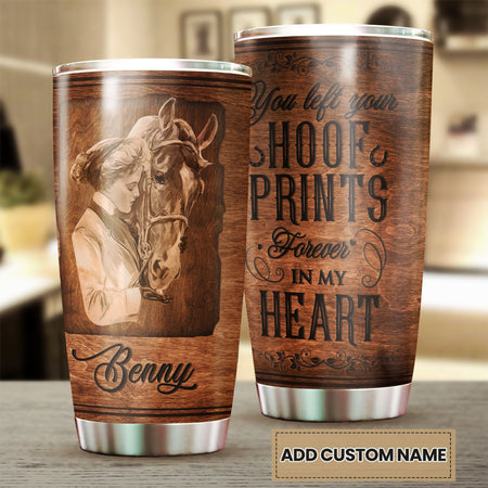 Camellia Personalized Horse Hoof Prints Stainless Steel Tumbler - Double-Walled Insulation Vacumm Flask - Gift For Horse Lovers, Cowgirls, Cowboys, Perfect Christmas, Thanksgiving Gift