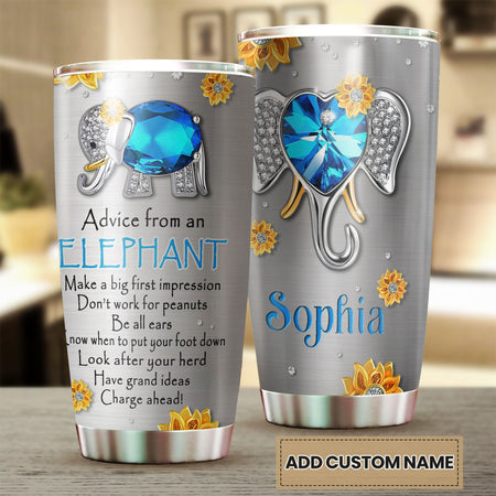 Camellia Personalized Diamond Elephant Advice Stainless Steel Tumbler-Thermal Flask Travel Therma Cup With Lid