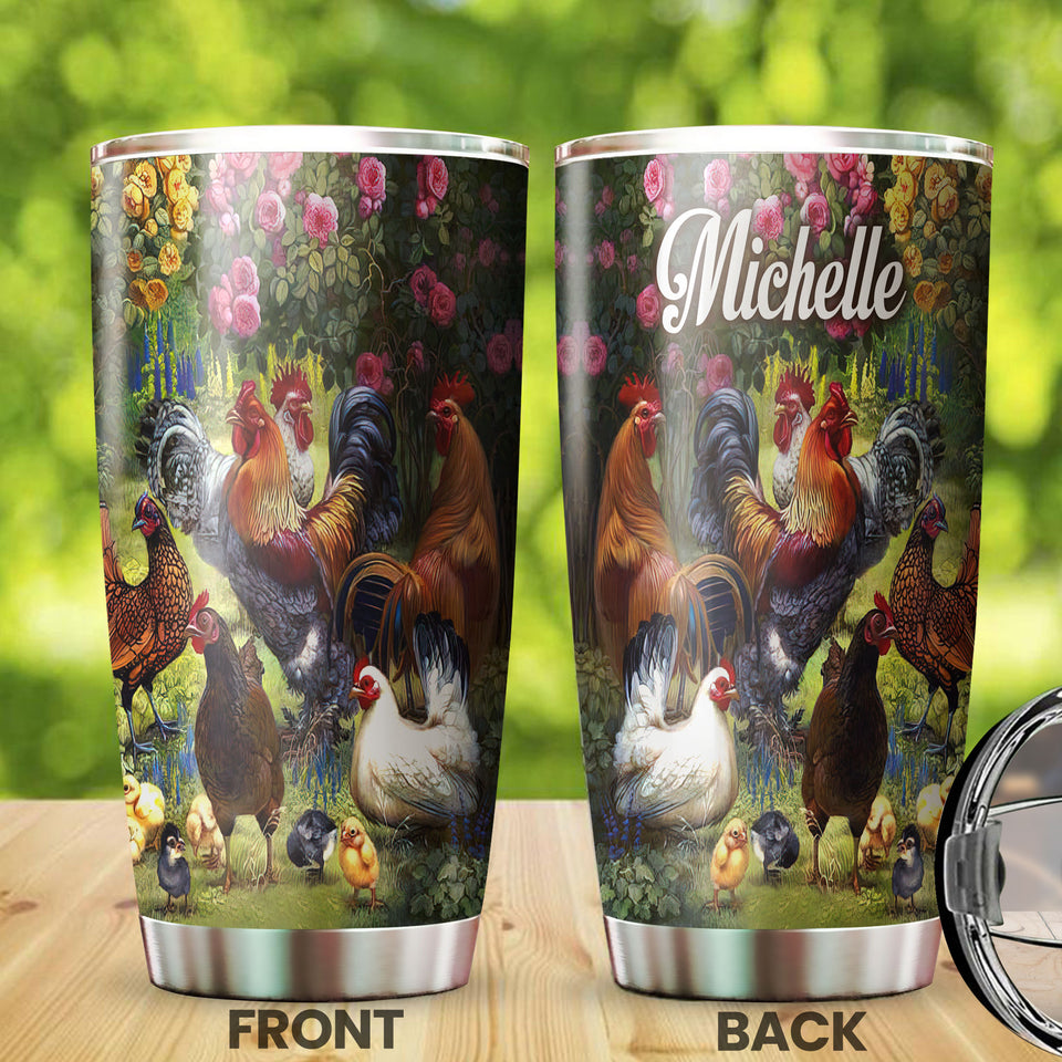 Camellia Personalized Chicken Farm Stainless Steel Tumbler - Customized Double-Walled Insulation Travel Thermal Cup With Lid