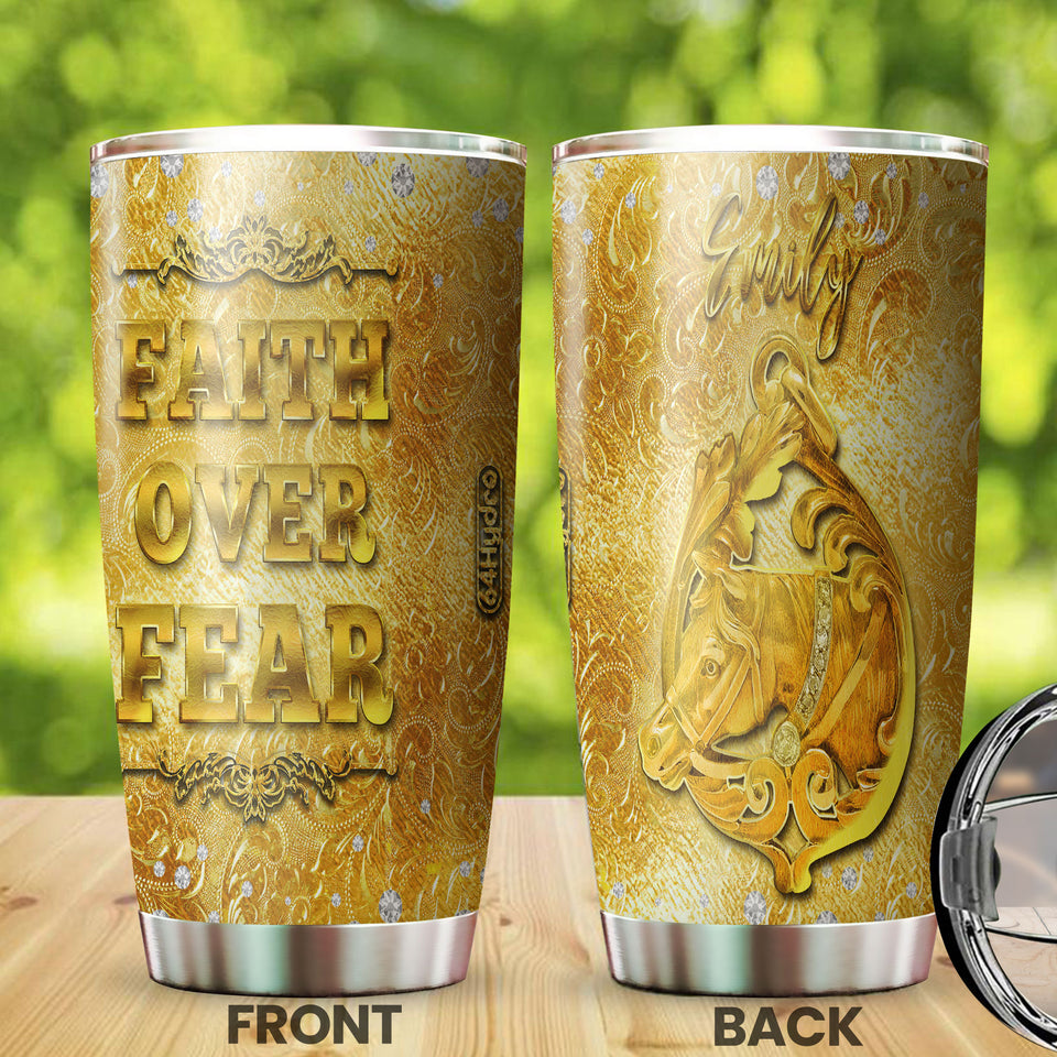 Camellia Personalized Horse Gold Style Stainless Steel Tumbler - Double-Walled Insulation Vacumm Flask - Gift For Horse Lovers, Cowgirls, Cowboys, Perfect Christmas, Thanksgiving Gift