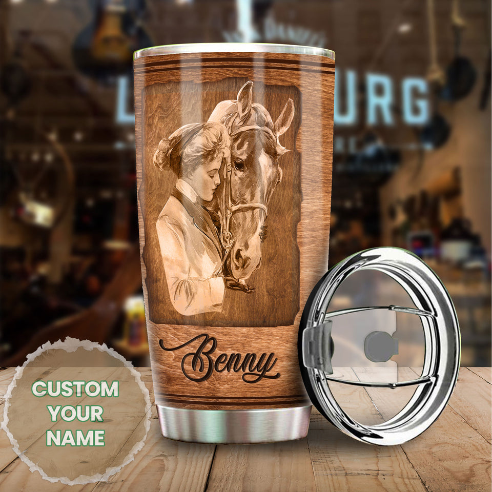 Camellia Personalized Horse Hoof Prints Stainless Steel Tumbler - Double-Walled Insulation Vacumm Flask - Gift For Horse Lovers, Cowgirls, Cowboys, Perfect Christmas, Thanksgiving Gift