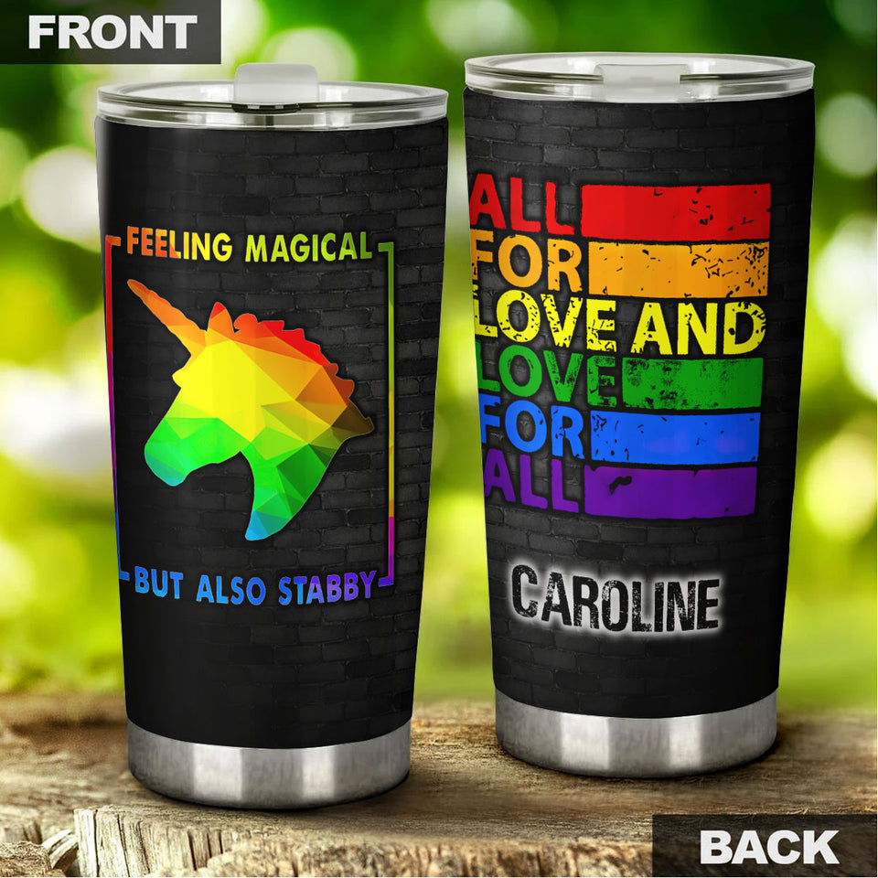 Camellia Personalized Unicorn Feeling Magical But Also Stabby Style Stainless Steel Tumbler-Double-Walled Insulation Travel Cup With Lid Gift For LGBT