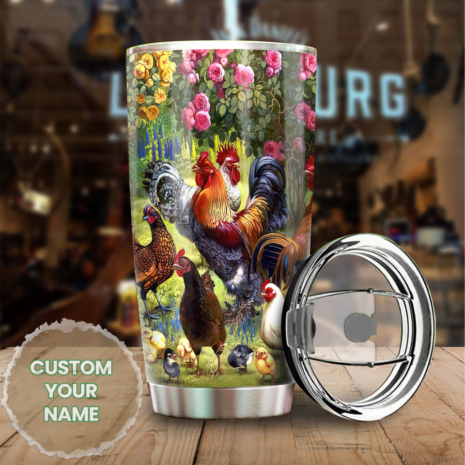 Camellia Personalized Chicken Farm Stainless Steel Tumbler - Customized Double-Walled Insulation Travel Thermal Cup With Lid