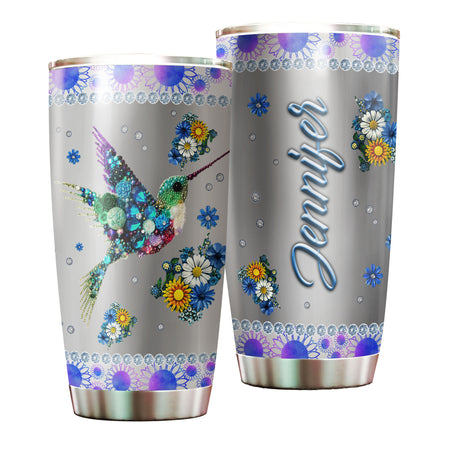 Camellia Personalized Hummingbird And Flower Jewerly Style Stainless Steel Tumbler-Double-Walled Insulation Travel Cup With Lid01