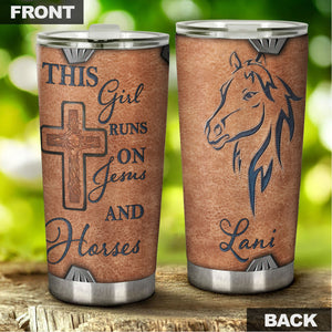 Camellia Personalized Horse This Girl Runs On Jesus And Horse Stainless Steel Tumbler - Double-Walled Insulation Vacumm Flask - Gift For Horse Lovers, Cowgirls, Cowboys, Christmas, Thanksgiving