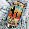 Camellia Personalized 3D Vintage Woman Pets Dogs Play Guitar And Know Things Stainless Steel Tumbler - Customized Double-Walled Insulation Travel Thermal Cup With Lid Gift For Guitarist