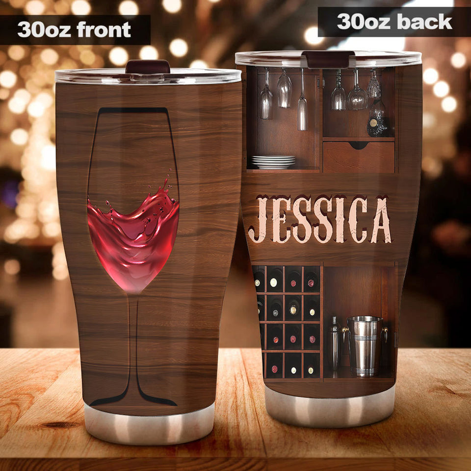 Camellia Persionalized Wine Bar Stainless Steel Tumbler - Customized Double - Walled Insulation Travel Thermal Cup With Lid Gift For Wine Lover