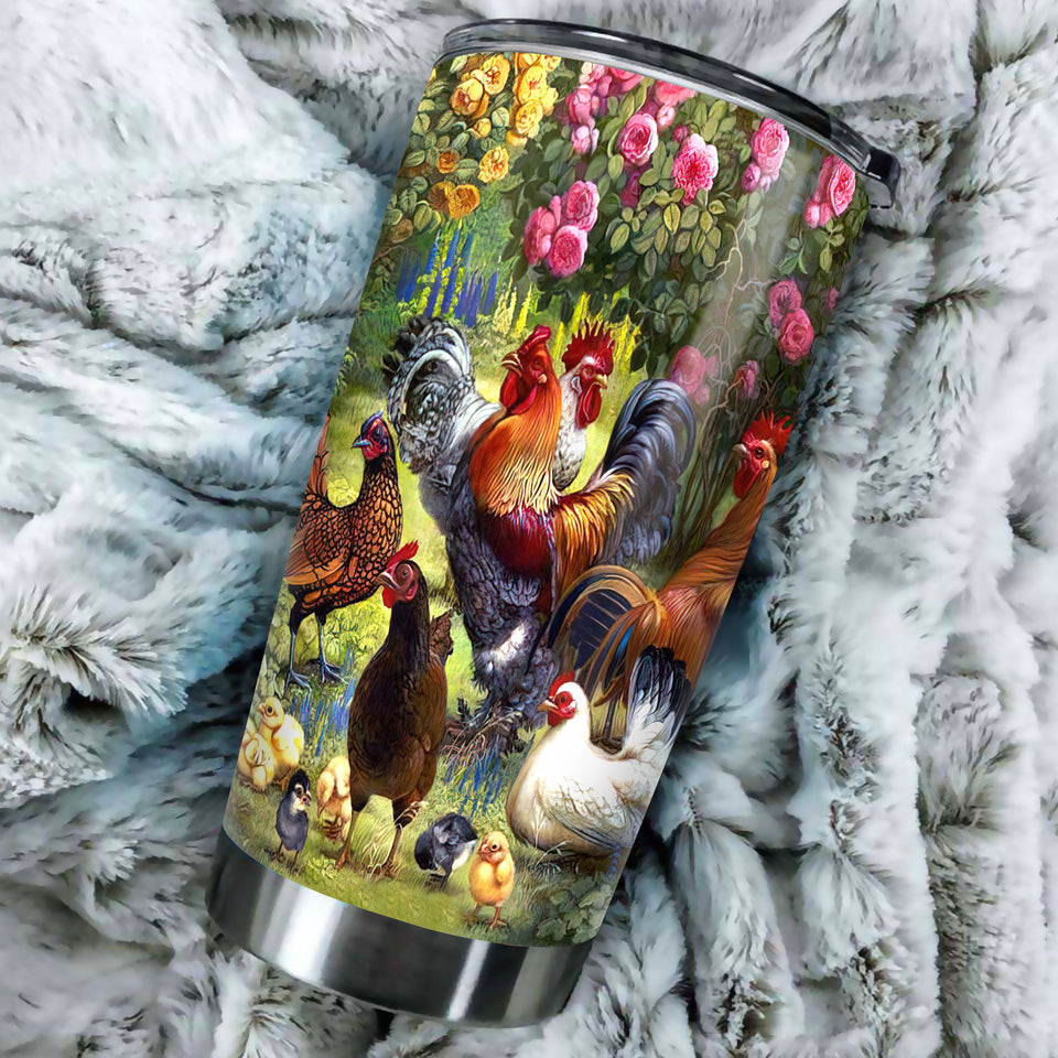 Camellia Personalized Chicken Farm Stainless Steel Tumbler - Customized Double-Walled Insulation Travel Thermal Cup With Lid