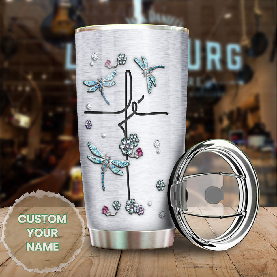 Camellia Personalized  Dragonfly Jewelry Style Stainless Steel Tumbler - Customized Double-Walled Insulation Travel Thermal Cup With Lid Gift For Dragonfly Lover