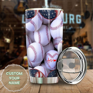 Camellia Persionalized Baseball Stainless Steel Tumbler - Customized Double - Walled Insulation Travel Thermal Cup With Lid