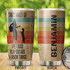 Camellia Personalized 3D Vintage Woman Pets Dogs Play Guitar And Know Things Stainless Steel Tumbler - Customized Double-Walled Insulation Travel Thermal Cup With Lid Gift For Guitarist