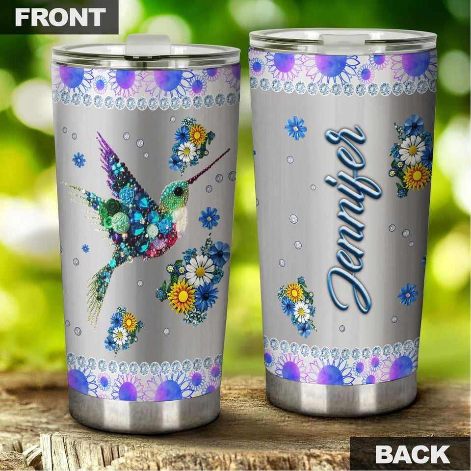 Camellia Personalized Hummingbird And Flower Jewerly Style Stainless Steel Tumbler-Double-Walled Insulation Travel Cup With Lid01