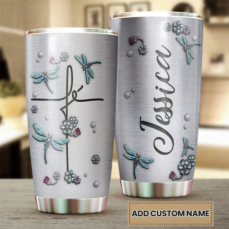 Camellia Personalized  Dragonfly Jewelry Style Stainless Steel Tumbler - Customized Double-Walled Insulation Travel Thermal Cup With Lid Gift For Dragonfly Lover