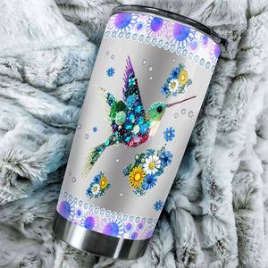 Camellia Personalized Hummingbird And Flower Jewerly Style Stainless Steel Tumbler-Double-Walled Insulation Travel Cup With Lid01