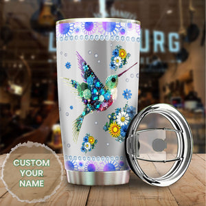 Camellia Personalized Hummingbird And Flower Jewerly Style Stainless Steel Tumbler-Double-Walled Insulation Travel Cup With Lid01