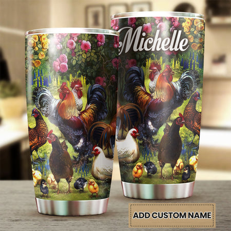 Camellia Personalized Chicken Farm Stainless Steel Tumbler - Customized Double-Walled Insulation Travel Thermal Cup With Lid