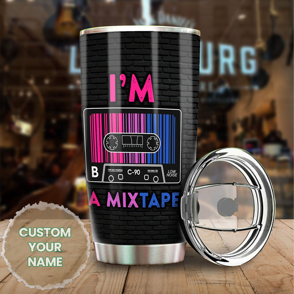 Camellia Personalized Bisexual Mixtape Pride Stainless Steel Tumbler - Double-Walled Insulation Vacumm Flask - Gift For LGBT, LGBTQ+, Bisexual