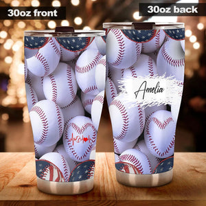 Camellia Persionalized Baseball Stainless Steel Tumbler - Customized Double - Walled Insulation Travel Thermal Cup With Lid