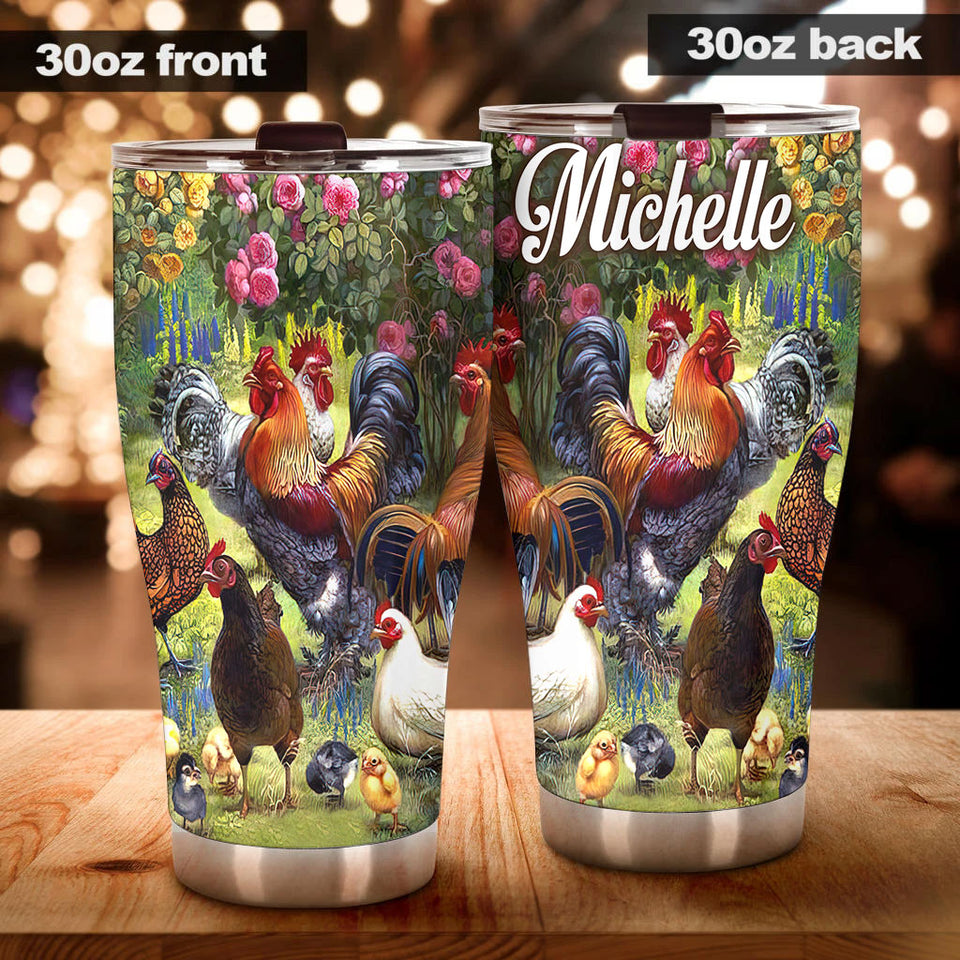 Camellia Personalized Chicken Farm Stainless Steel Tumbler - Customized Double-Walled Insulation Travel Thermal Cup With Lid