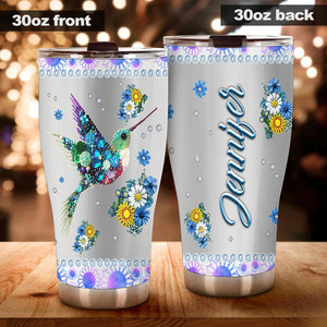 Camellia Personalized Hummingbird And Flower Jewerly Style Stainless Steel Tumbler-Double-Walled Insulation Travel Cup With Lid01