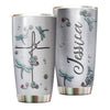 Camellia Personalized  Dragonfly Jewelry Style Stainless Steel Tumbler - Customized Double-Walled Insulation Travel Thermal Cup With Lid Gift For Dragonfly Lover