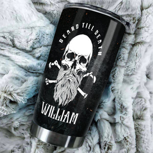 Camellia Persionalized 3D Beard Till Death Skull Stainless Steel Tumbler - Customized Double - Walled Insulation Travel Thermal Cup With Lid