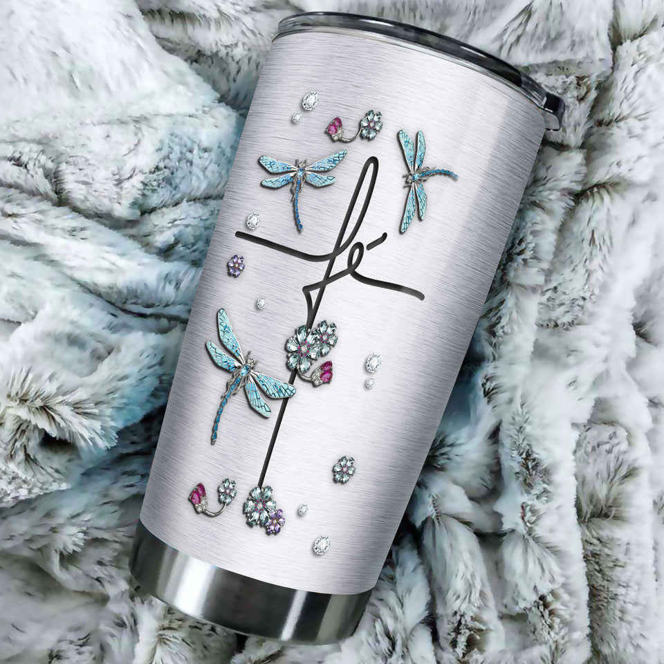 Camellia Personalized  Dragonfly Jewelry Style Stainless Steel Tumbler - Customized Double-Walled Insulation Travel Thermal Cup With Lid Gift For Dragonfly Lover