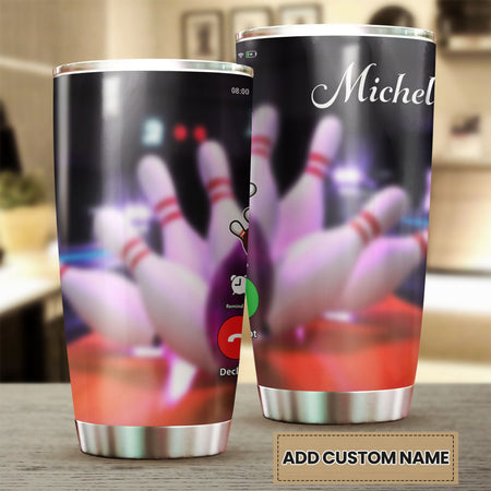 Camellia Personalized Bowling Calling Stainless Steel Tumbler - Double-Walled Insulation Vacumm Flask - Gift For Bowling Lovers, National Bowling Day 8th August