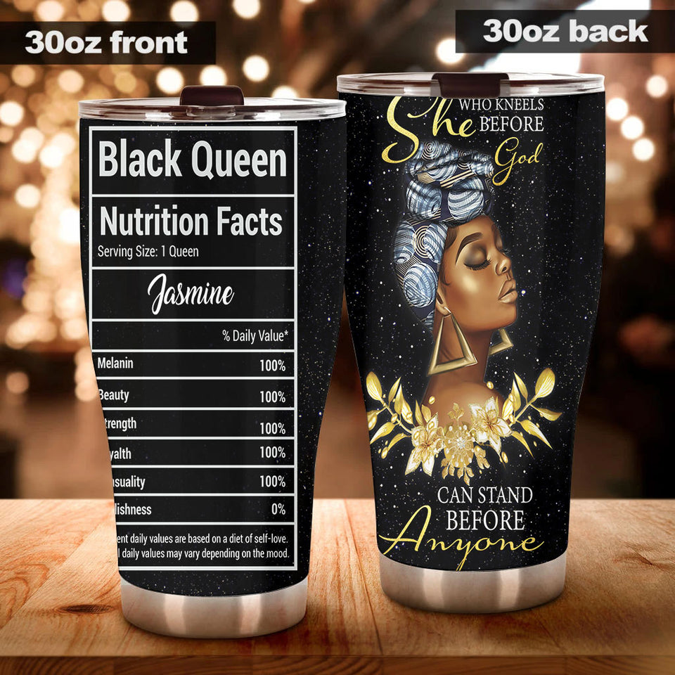 Camellia Personalized Black Queen Faith Stainless Steel Tumbler - Double-Walled Insulation Vacumm Flask - Gift For Black Queen, International Women's Day, Hippie Girls