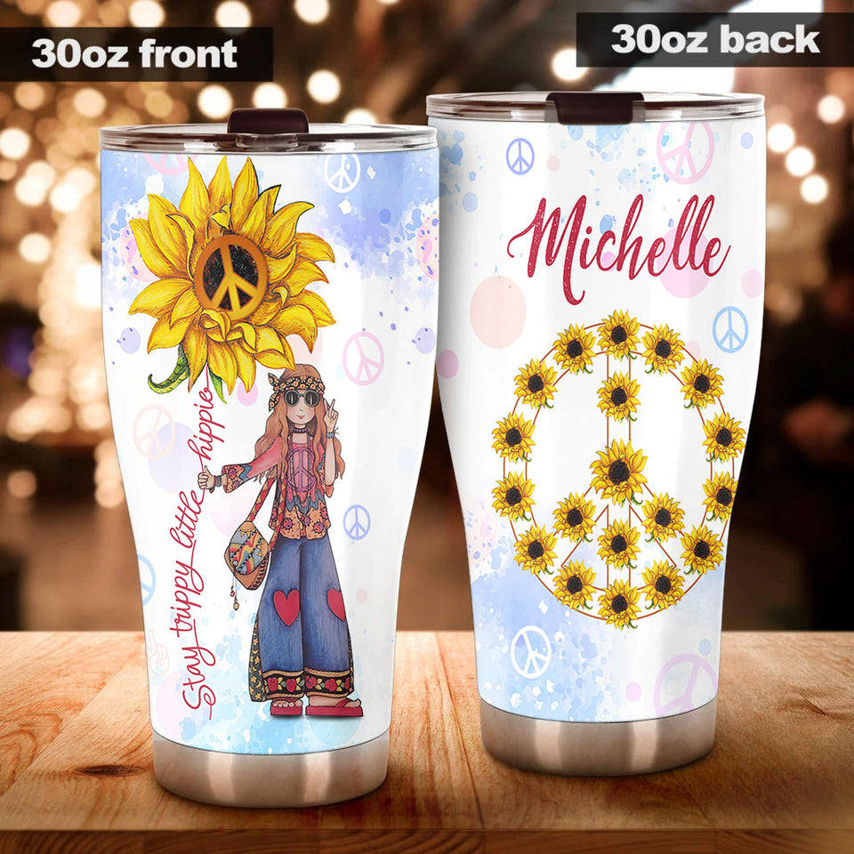 Camellia Personalized Girl And Sunflower Stay Trippy Little Happy Stainless Steel Tumbler-Double-Walled Insulation Travel Cup With Lid