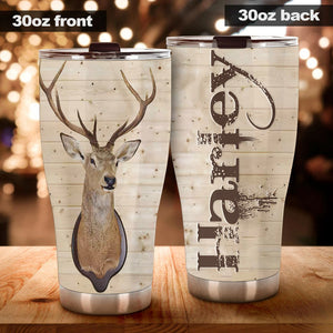 Camellia Personalized 3D Deer Hunting Wall Stainless Steel Tumbler - Customized Double-Walled Insulation Travel Thermal Cup With Lid Gift For Deer Lover