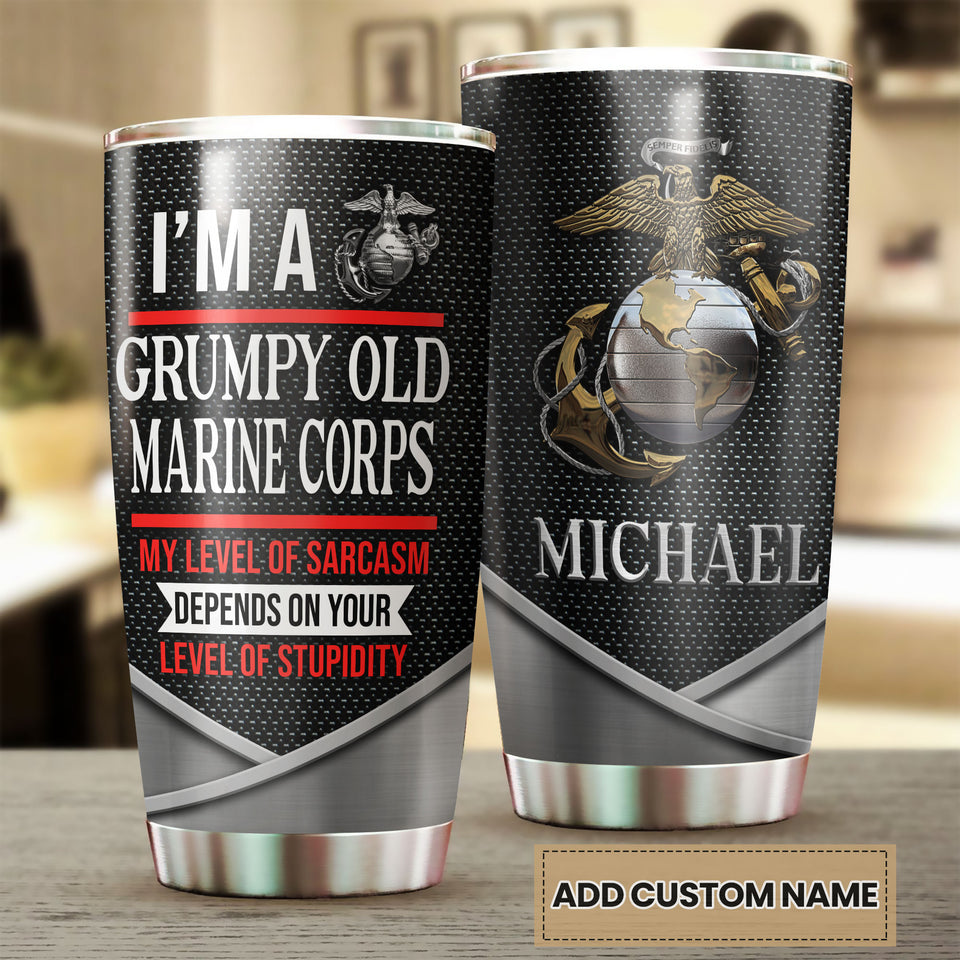 Camellia Personalized Im A Grumpy Old Marine Corps Stainless Steel Tumbler - Customized Double-Walled Insulation Travel Thermal Cup With Lid