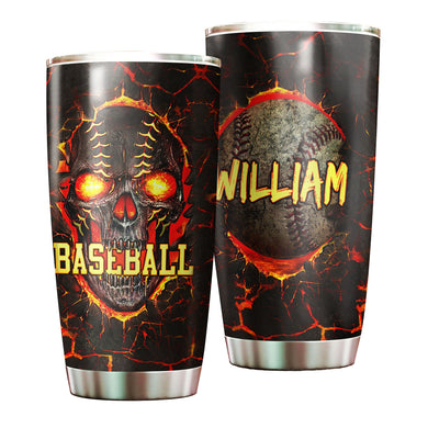 Camellia Persionalized Baseball Skull Stainless Steel Tumbler - Customized Double - Walled Insulation Travel Thermal Cup With Lid Gift For Baseball Lover