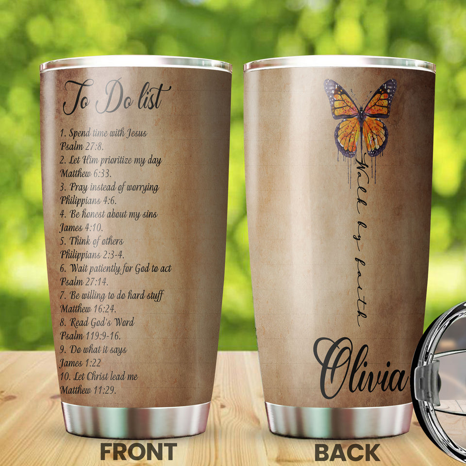 Camellia Personalized Butterfly Walk By Route To Do List Stainless Steel Tumbler - Customized Double-Walled Insulation Travel Thermal Cup With Lid