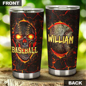 Camellia Persionalized Baseball Skull Stainless Steel Tumbler - Customized Double - Walled Insulation Travel Thermal Cup With Lid Gift For Baseball Lover