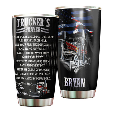 Camellia Personalized Trucker's Prayer Keep Me Safe Stainless Steel Tumbler- Double-Walled Insulation Gift For Truck Driver