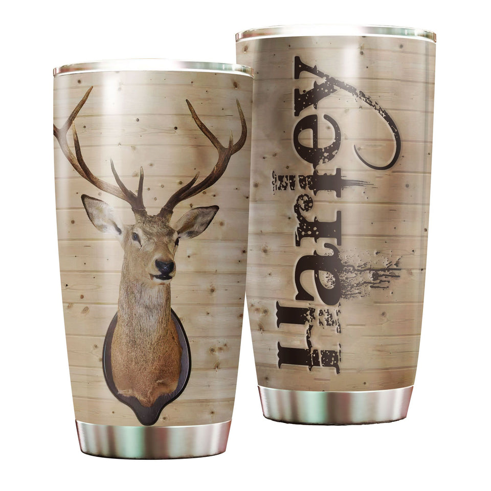 Camellia Personalized 3D Deer Hunting Wall Stainless Steel Tumbler - Customized Double-Walled Insulation Travel Thermal Cup With Lid Gift For Deer Lover